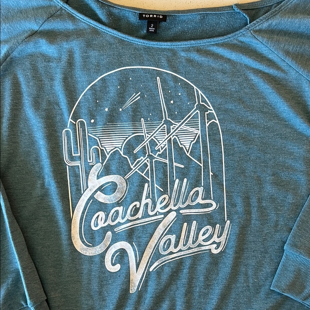 Torrid Teal Coachella Valley California Scoop Neck Graphic Top